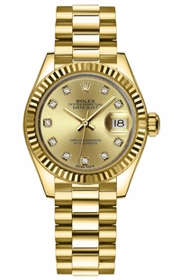 Rolex Lady-Datejust 28 Champagne Diamond Dial Watch 279178-0017