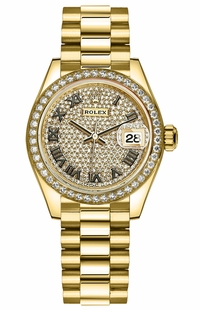Rolex Lady-Datejust 28 Diamond Pave President Women's Watch 279138RBR-0029 