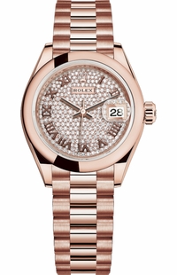 Rolex Lady-Datejust 28 Diamond Pave Rose Gold Watch 279165-0023