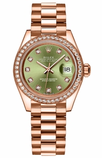 Rolex Lady-Datejust 28 Green Diamond Dial Gold Watch 279135RBR