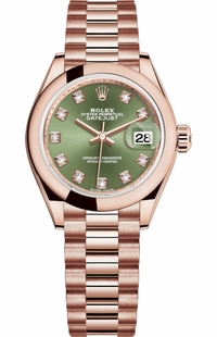 Rolex Lady-Datejust 28 Green Diamond President Bracelet Watch 279165-0011