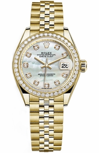 Rolex Lady-Datejust 28 Mother of Pearl Diamond Gold Watch 279138RBR-0016
