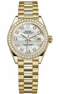Rolex Lady-Datejust 28 Mother of Pearl Diamond Yellow Gold Watch 279138RBR-0015