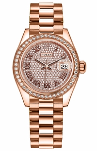 Rolex Lady-Datejust 28 Pave Everose Gold President Women's Watch 279135RBR
