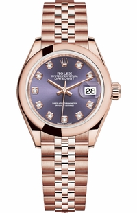 Rolex Lady-Datejust 28 Purple Diamond Gold Watch 279165-0020