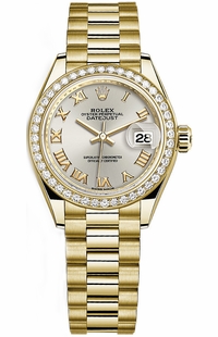 Rolex Lady-Datejust 28 Silver Dial President Bracelet Watch 279138RBR-0017