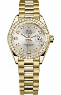 Rolex Lady-Datejust 28 Silver Diamond Gold Watch 279138RBR-0019