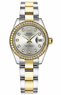 Rolex Lady-Datejust 28 Silver Diamond Oyster Bracelet Watch 279383RBR-0008