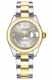 Rolex Lady-Datejust 28 Silver Roman Numeral Gold & Steel Watch 279163