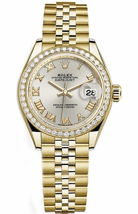 Rolex Lady-Datejust 28 Silver Roman Numeral Gold Watch 279138RBR-0018