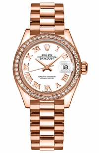 Rolex Lady-Datejust 28 White Roman Numeral Gold Watch 279135RBR