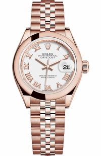 Rolex Lady-Datejust 28 White Roman Numeral Gold Watch 279165-0022