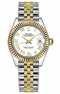 Rolex Lady-Datejust 28 White Roman Numeral Jubilee Bracelet Watch 279173-0023