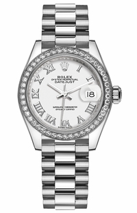 Rolex Lady-Datejust 28 White Roman Numeral Platinum Watch 279136RBR-0013