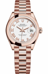 Rolex Lady-Datejust 28 White Roman Numeral President Bracelet Watch 279165-0021