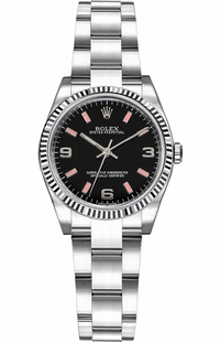 Rolex Oyster Perpetual 26 Black Dial Fluted Bezel Watch 176234