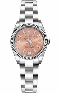 Rolex Oyster Perpetual 26 Pink Dial Fluted Bezel Watch 176234
