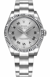 Rolex Oyster Perpetual Air-King Silver Roman Diamond Dial 114234