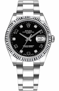 Rolex Oyster Perpetual Date 34 Black Diamond Dial Watch 115234-0011