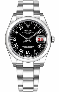 Rolex Oyster Perpetual Date 34 Black Roman Numeral Dial Watch 115200