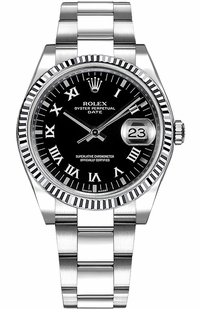 Rolex Oyster Perpetual Date 34 Black Roman Numeral Dial Watch 115234