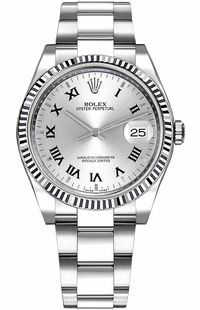 Rolex Oyster Perpetual Date 34 Silver Roman Numeral Dial Watch 115234
