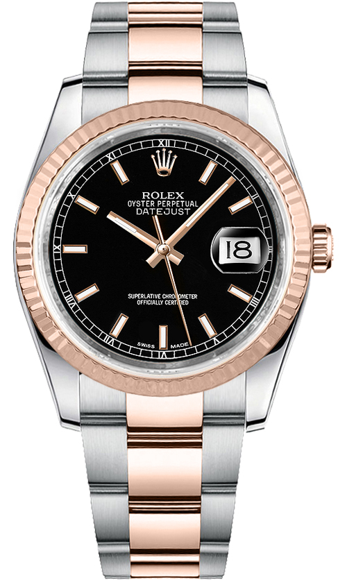 Rolex DateJust 116231 Gold & Steel Black Index Dial Watch