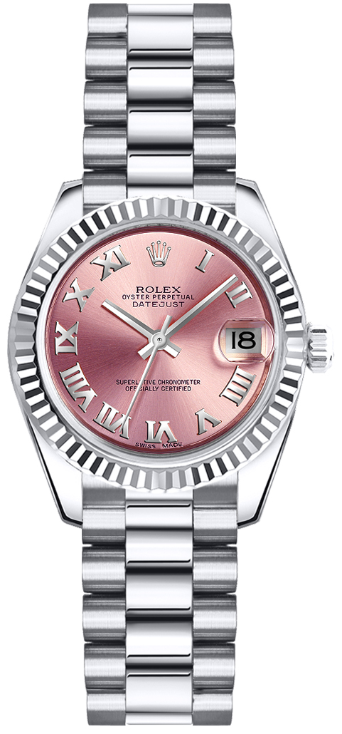 179179 Pink Roman Rolex Lady-Datejust 26 White Gold Watch