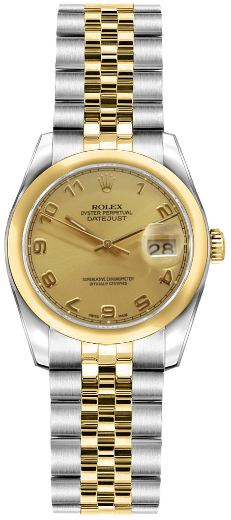 ROLEX LADIES DATEJUST CHAMPAGNE ARABIC DIAL 18K GOLD STEEL TWO TONE WATCH ROLEX LADIES DATEJUST 69173 CHAMPAGNE ARABIC DIAL 18K GOLD  main image 3