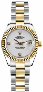 Rolex Lady-Datejust 26 White Dial Gold & Steel Watch 179173