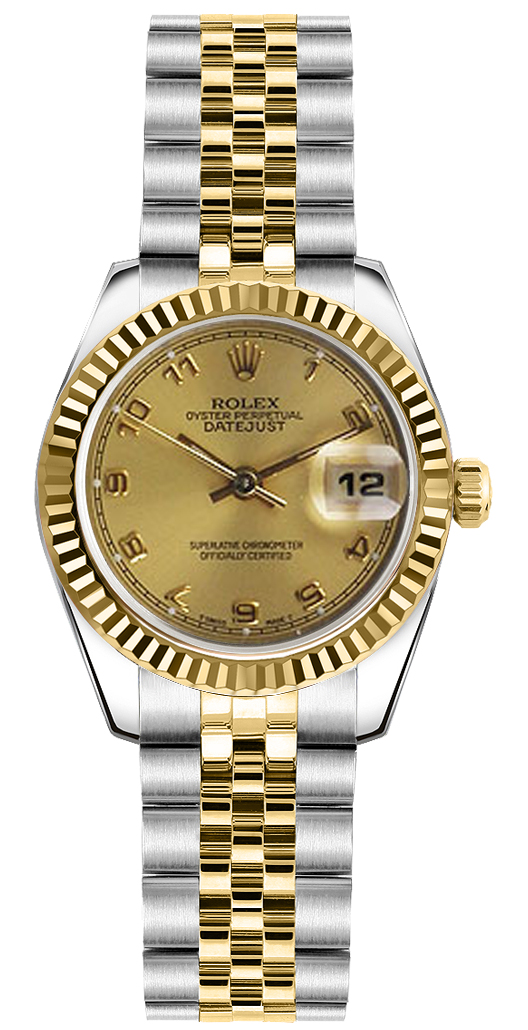 ROLEX クォーツ 腕時計 シルバー ゴールド 179173 Rolex Lady-Datejust 26 Gold Arabic Numeral Dial