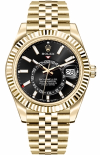 Rolex Sky-Dweller Bright Black Dial Fluted Bezel Men's Watch 336938-0005