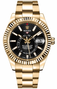 Rolex Sky-Dweller Yellow Gold Men's Black Dial Watch 326938-0004