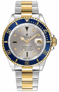 Rolex Submariner Date Diamond Sapphire Serti Men's Watch 16613