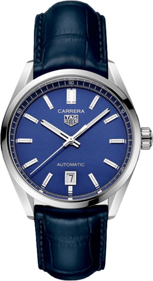 Tag Heuer Carrera Date Blue Dial Blue Leather Strap Watch for Men - WBN2112.FC6504