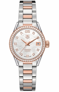 Tag Heuer Carrera Rose Gold & Steel Diamond Women's Watch WAR2453.BD0772