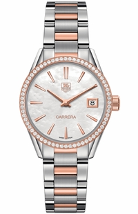 Tag Heuer Carrera Solid Rose Gold & Stainless Women's Watch WAR1353.BD0774