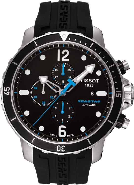 Black Dial Blue Accents Black Rubber Strap Seastar 100  Automatic