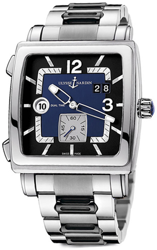 243-92-7M/632 Ulysse Nardin Quadrato Dual Time Black Dial Mens Watch.