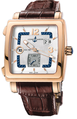 246-92/600 Ulysse Nardin Quadrato Dual Time Silver Dial Mens