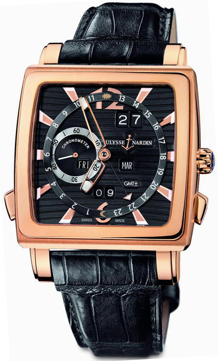 326-90/92 Ulysse Nardin Quadrato Perpetual Mens Black Dial Leather