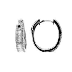 Diamond Oval Hoop Earrings, 1.54 Carat on Solid 18k White Gold