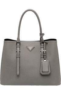 Women's Prada Grey Saffiano Cuir Double Medium Tote Bag