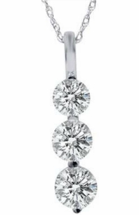 Women's Three Stone Diamond Pendant, 1 Carat on Solid 14k White Gold