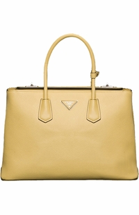 Yellow Prada Saffiano Cuir Large Twin Tote Bag