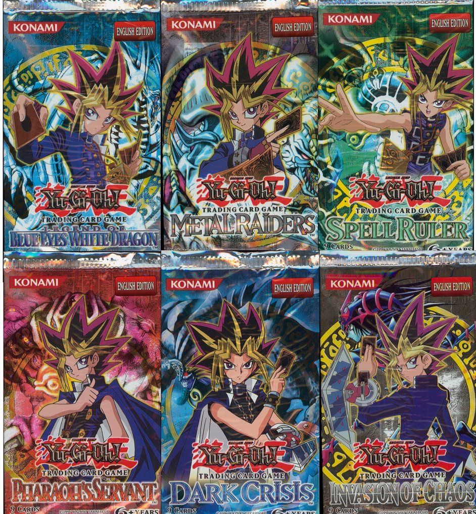 6 YUGIOH BOOSTER PACK SPECIAL (1 ea LOB, MRD, SRL, PSV, DCR & IOC)