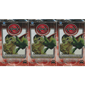 ALLIANCES UNRAVELED Secrets of the Lost City Chaotic Trading Card Game THREE BOOSTER PACK LOT with each pack containing 9 Chaotic Cards