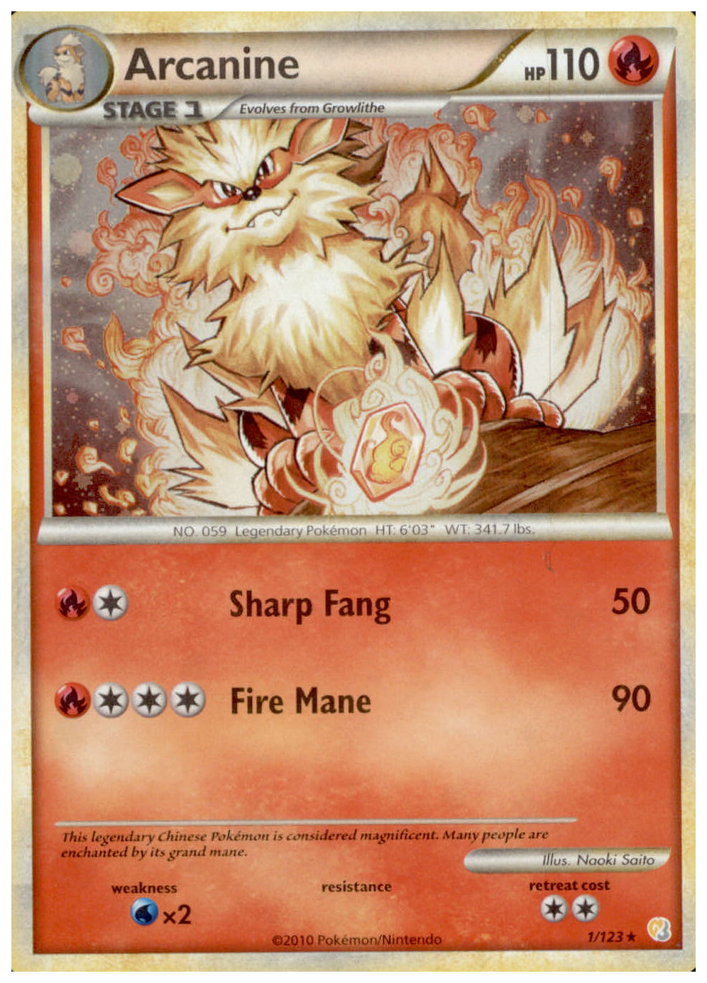 ARCANINE HeartGold SoulSilver HGSS Rare Holofoil Pokemon Card # 1/123 ARCANINE HeartGold SoulSilver HGSS Rare Holofoil Pokemon Card # 1/123