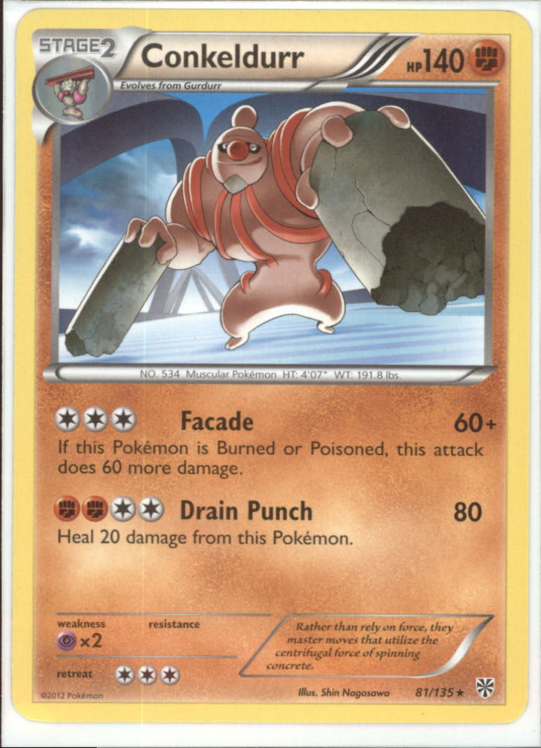 CONKELDURR Pokemon BW8 Plasma Storm Rare Single Card # 81/135 CONKELDURR Pokemon BW8 Plasma Storm Rare Single Card # 81/135
