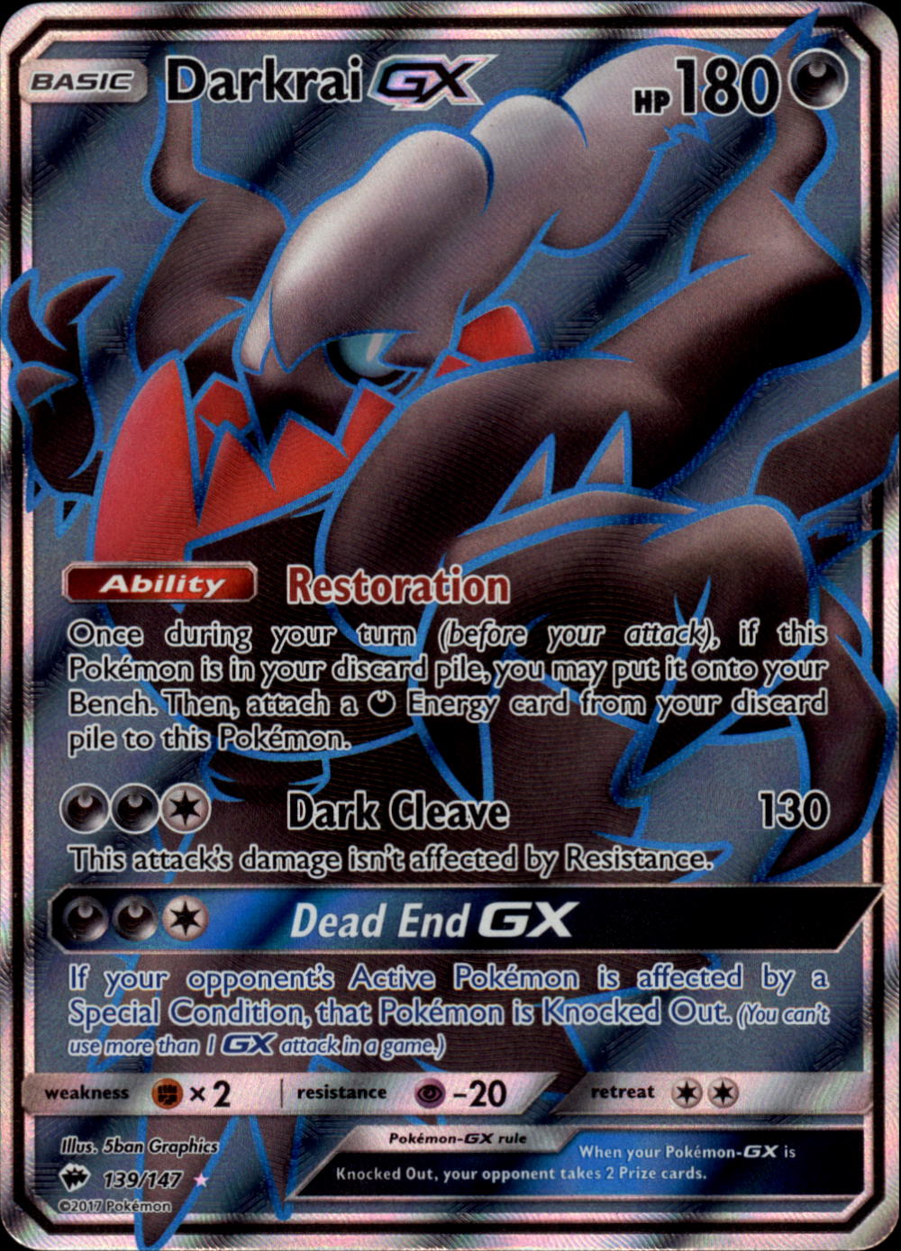 DARKRAI GX Pokemon SM03 Sun & Moon Bruning Shadows Full Art Ultra Rare Card  # 139